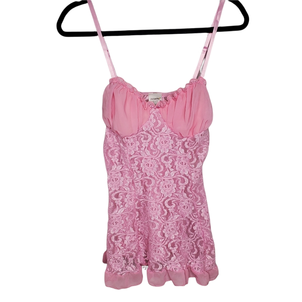 Sexy Y2K Lace Lingerie Babydoll Set Thong Small Pink Lace